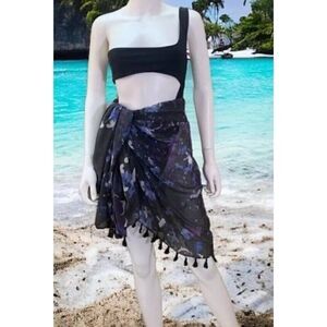 Ladies Dream Floral Fringe Sarong Wrap Cover Up Blue Rachel Zoe Curateur New